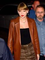 American Singer Taylor Swift NYC Brown Leather Blazer