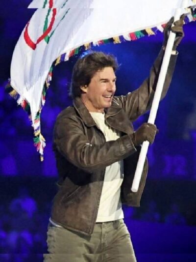 Tom Cruise Paris Olympics Closing Ceremony Leather Jacket