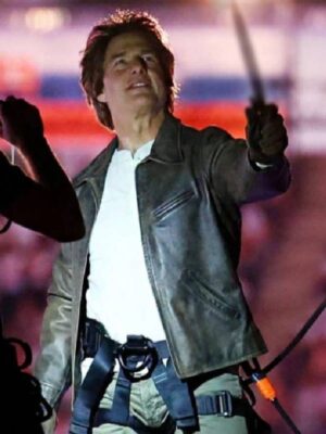 Tom Cruise Paris Olympics 2024 Brown Leather Jacket