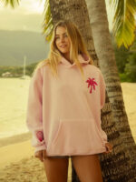 Unisex Pink Palm Puff Hawaii Hibiscus Hoodie