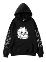 Unisex Skull And Cats Black Pullover Fleece Hoodie