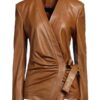 Women's V Neck Leather Jacket