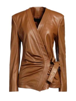 Women's V Neck Leather Jacket