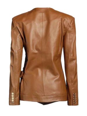 Women's Brown Leather Belted Jacket