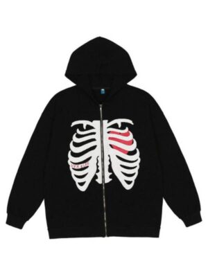 Halloween Rib Cage Skeleton Oversized Zipper Hoodie