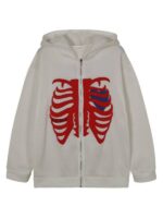 Halloween Rib Cage Skeleton Oversized Zipper Hoodie