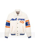 Avirex New York White Leather Bomber Jacket