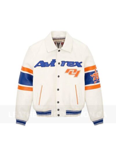 Avirex New York White Leather Bomber Jacket