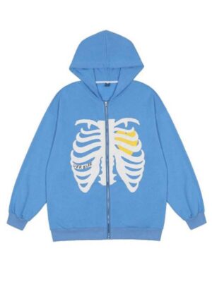 Halloween Rib Cage Skeleton Oversized Zipper Hoodie