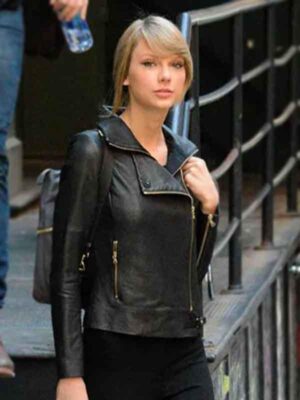 Taylor Swift Double Zipper Black Biker Leather Jacket