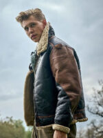 Austin Butler Masters Of The Air Shearling Leather Jacket