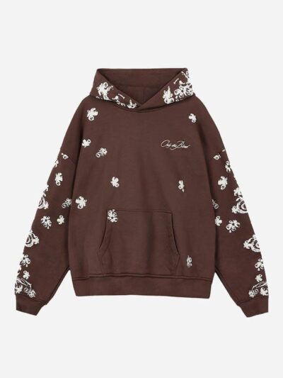 Autumn Floral Print Oversized Brown Pullover Hoodie