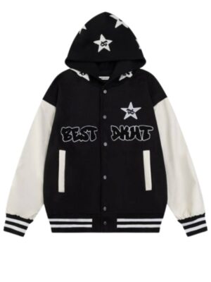 Best Dkht Star Embroidery Hooded Varsity Jacket