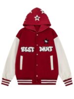 Best Dkht Star Embroidery Hooded Varsity Jacket