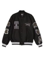 CDG Asap Rocky Stussy Black Wool Varsity Jacket