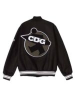 CDG Asap Rocky Stussy Black Wool Varsity Jacket