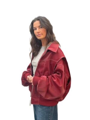 Contrast Stitch Baggy Style Red Jacket