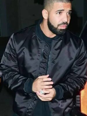 Drake Scorpion Black Satin Bomber Jacket