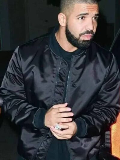 Drake Scorpion Black Satin Bomber Jacket