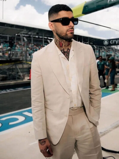 F1 Miami Grand Prix Zayn Malik Beige Suit