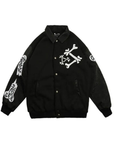 Gothic Bone Skeleton Black Varsity Bomber Jacket