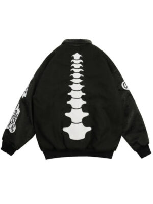 Gothic Bone Skeleton Black Varsity Bomber Jacket