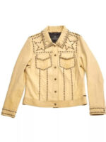 Kevin Dias Emily In Paris S04 Yellow Studded Leather Jacket