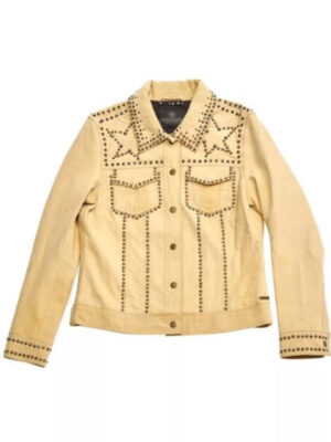 Kevin Dias Emily In Paris S04 Yellow Studded Leather Jacket