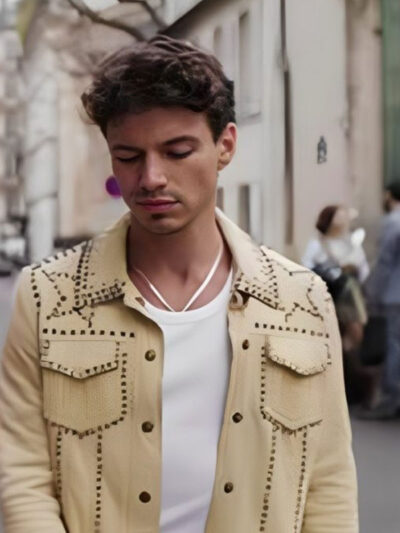 Kevin Dias Emily In Paris S04 Yellow Studded Leather Jacket