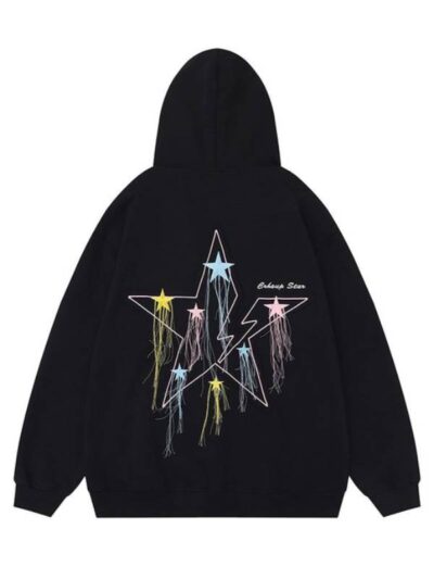 Lemandik Fall Star Patch Zipper Hoodie