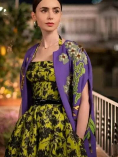Lily Collins Emily In Paris S04 Purple Embroidered Cape