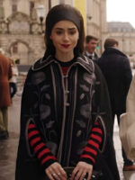 Lily Collins Emily in Paris S4 Black Floral Cape Coat