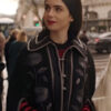 Lily Collins Emily in Paris S4 Black Floral Cape Coat