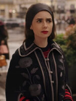 Lily Collins Emily in Paris S4 Black Floral Cape Coat