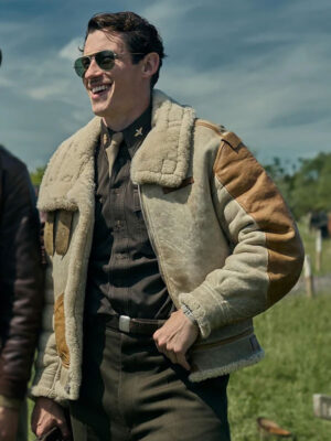 Masters Of The Air Callum Turner Shearling Leather Jacket