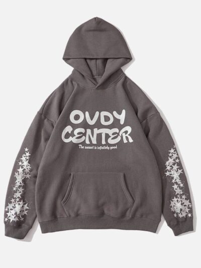 Ovdy Center Star Patch Oversized Pullover Hoodie