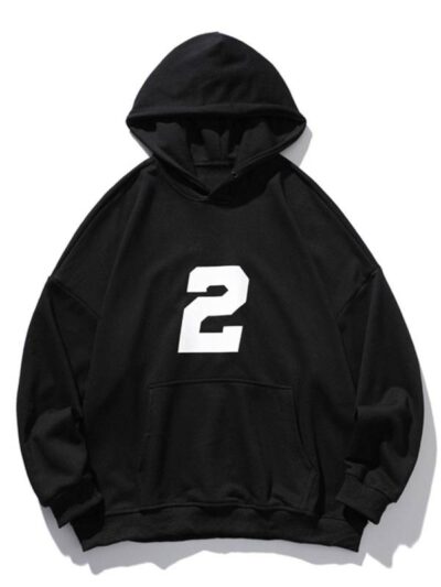 Oversized Number Two Beige Pullover Hoodie