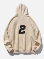 Oversized Number Two Beige Pullover Hoodie