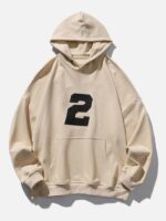 Oversized Number Two Beige Pullover Hoodie