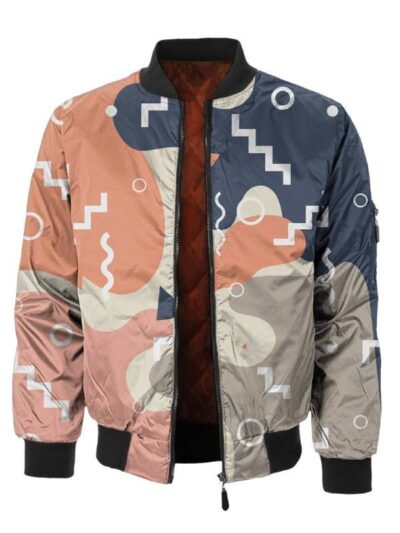 Retro Geometric Abstract Patterned Bomber Jacket