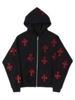 Rhinestone Cross Black Zip-up Hoodie