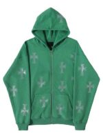 Rhinestone Cross Black Zip-up Hoodie