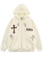 Rhinestone Zipper Fleece Hoodie