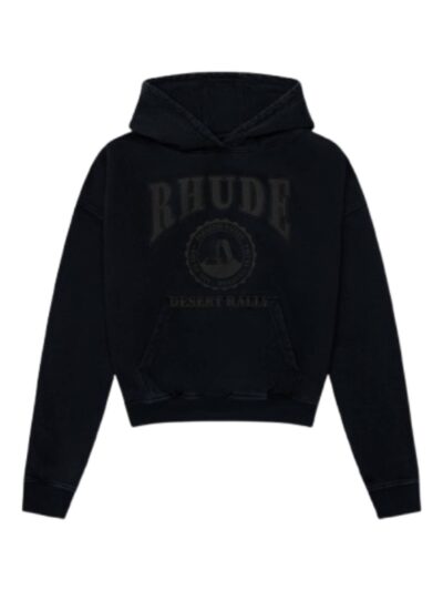 Rhude Desert Rally Cropped Black Pullover Hoodie