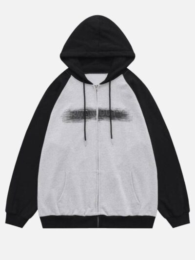 Rwan Duty Steel Stamp Print Zip-Up Hoodie