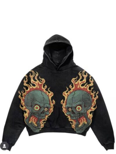 Skull On Fire Oversized Black Pullover Hoodie