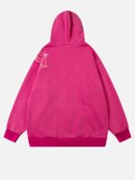 Spider Web Print Pink Zip-Up Hoodie