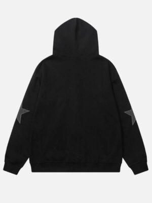 Star Patch Oversized Black Zip-Up Hoodie