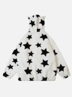 Star Patch Oversized White Zip-up Hoodie