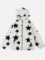 Star Patch Oversized White Zip-up Hoodie